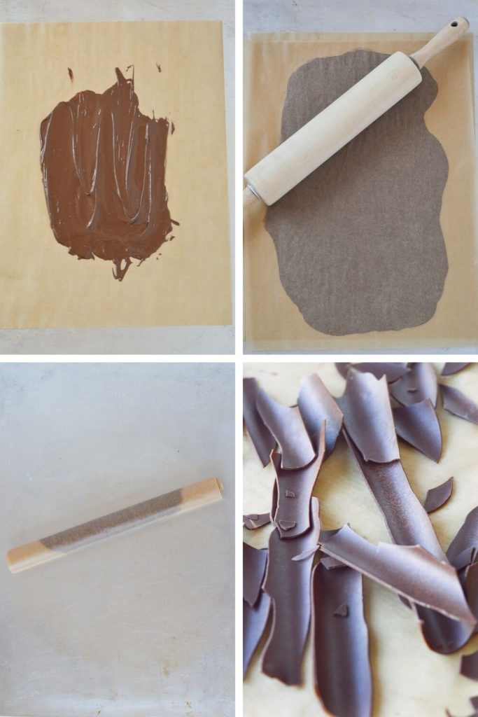 process of making chocolate bark for a cake 